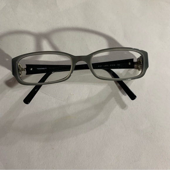 CHANEL two-tone Gray/Black NARROW Rx eyeglass FRAMES w/clamshell case - Picture 12 of 13